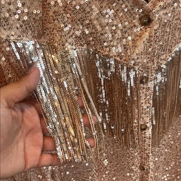 NWT Sequin Fringe Button-Up Shirt - Picture 3 of 7